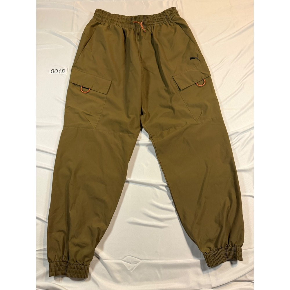 Puma Mens Cargo Jogger Pants Olive Green Bungee Drawstring Size Large 32 Inseam